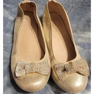 Stuart Weitzman Fannie Glitz Gold Ballet Flats Shoes Girl Fancy Sz 5 Dress